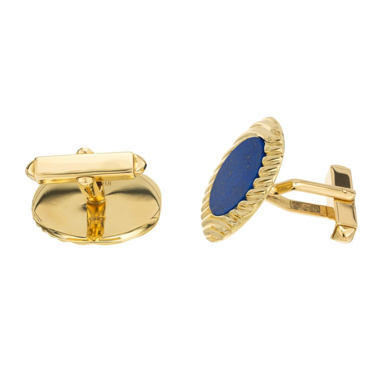 GIA Certified Lapis Lazuli Yellow Gold Cufflinks - petersuchyjewelers