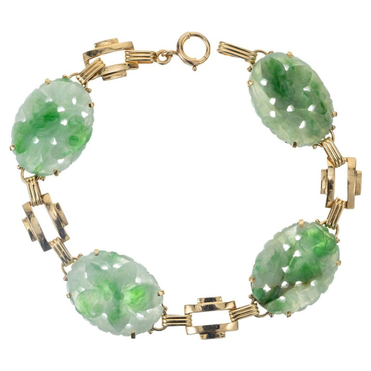 GIA Certified Jadeite Jade Yellow Gold Bracelet - petersuchyjewelers