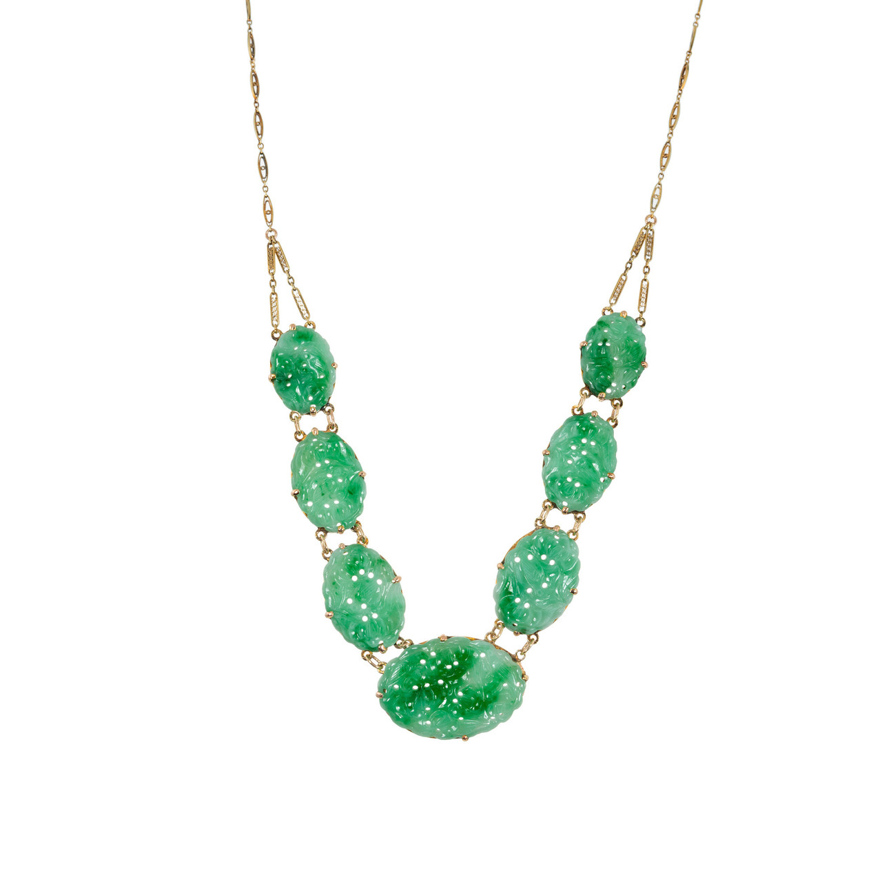 GIA Certified Seven Stone Oval Natural Jadeite Jade Gold Pendant