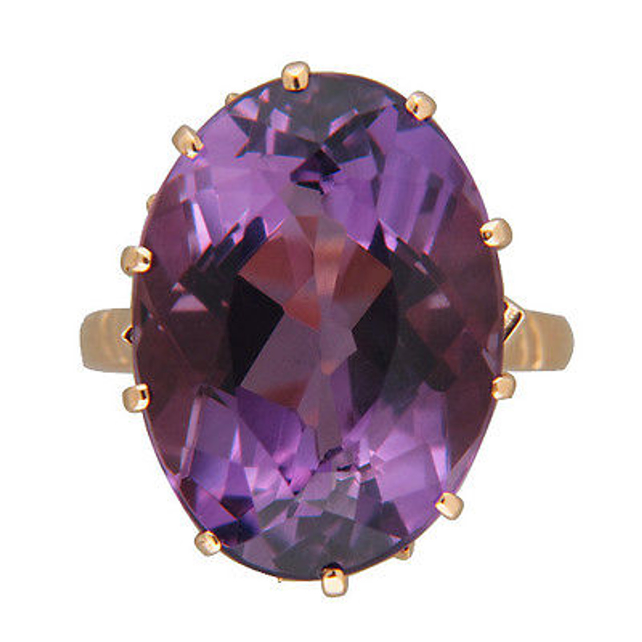 Estate Fine Reddish Purple Oval Polished Amethyst 14k Rose Gold 1940'S Ring  - petersuchyjewelers