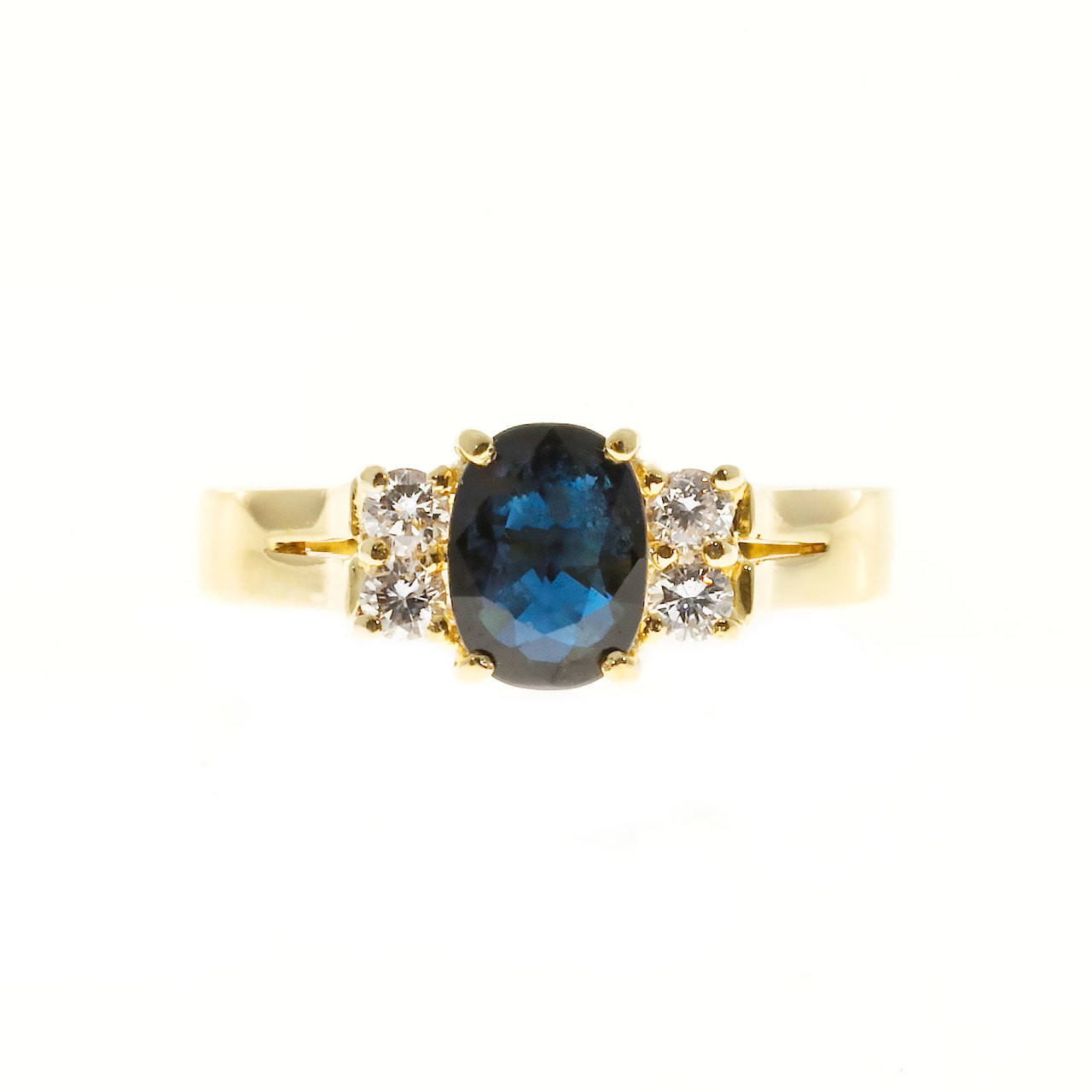 Estate 1960 18k Yellow Gold Oval Royal Blue Sapphire 4 White Round ...