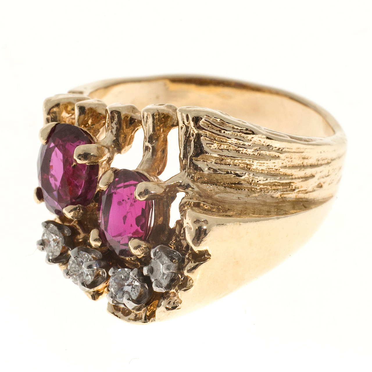 Estate Textured 14k Yellow Gold 1950s Oval Red Ruby & White Round ...