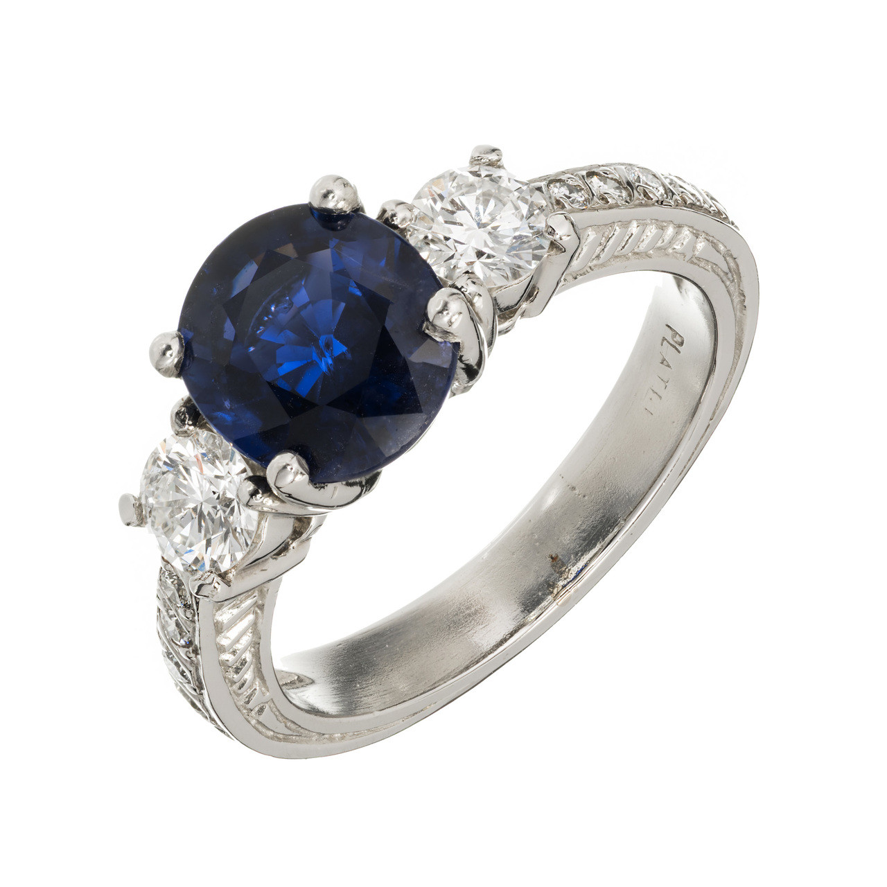 Royal Blue Sapphire Double Halo Split Shank Ring | Joe Escobar Diamonds |  Campbell, CA