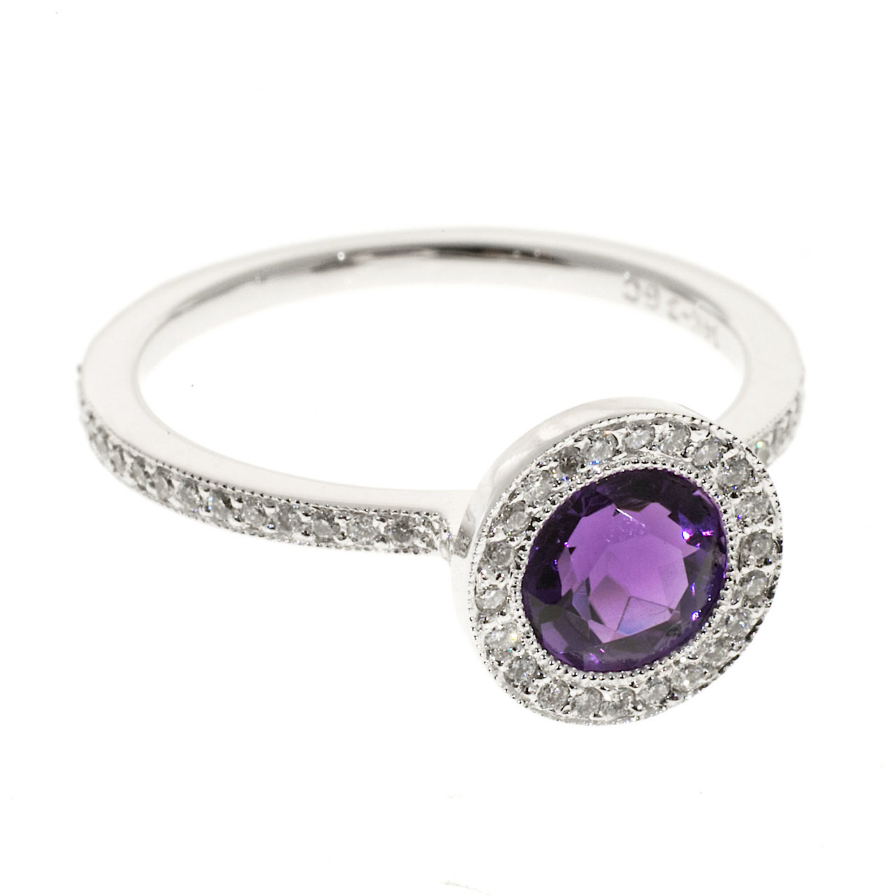 Vintage GC 14K White Gold .25CT Full Cut Micro Pave .50CT Amethyst Ring