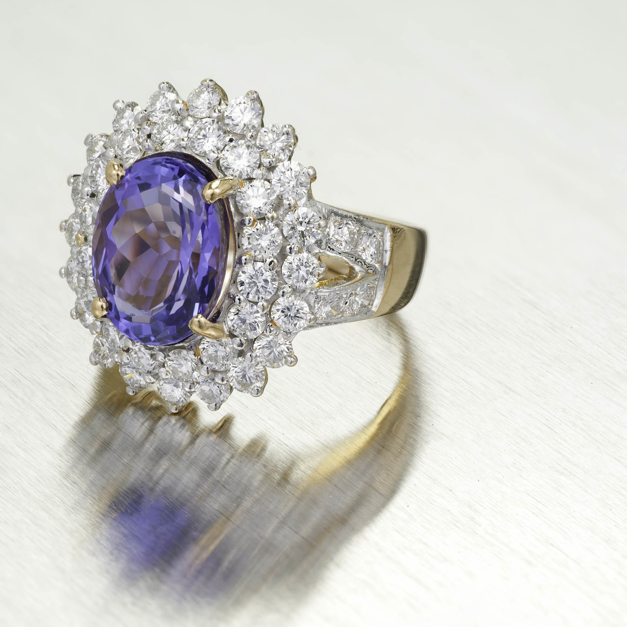 Vintage 5.17ct Oval Purple Blue Tanzanite 2.15ct Diamond Ring ...