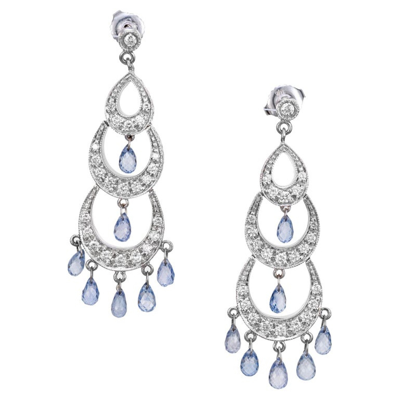 Blue Sapphire, Emerald & Diamond Dangle Earrings - Abhika Jewels