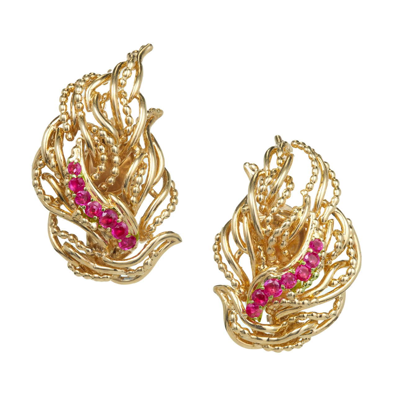 Chanel 1980's Gold Plated Red Gripoix Glass Earrings
