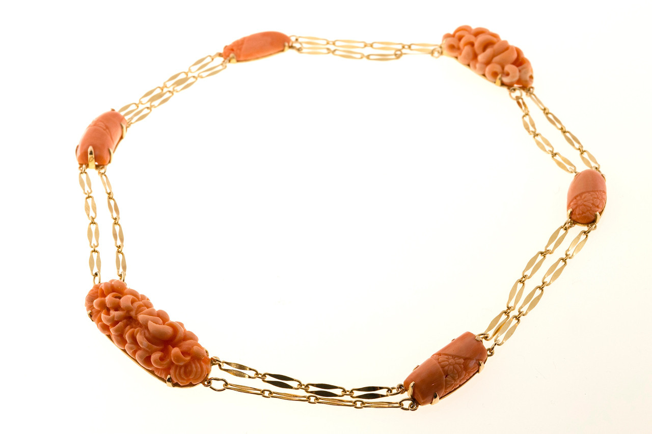 Orange coral necklaces - Hyderabad Jewels And Pearls - 3918460