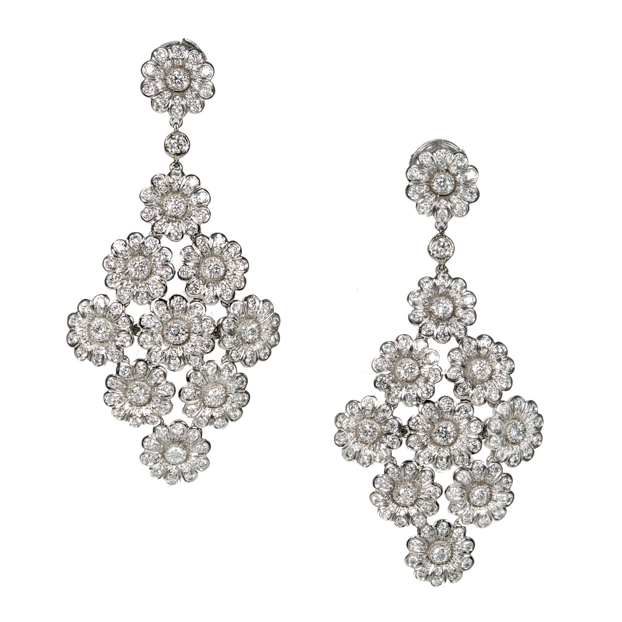 9ct Yellow Gold Vintage Diamond Flower Earrings.