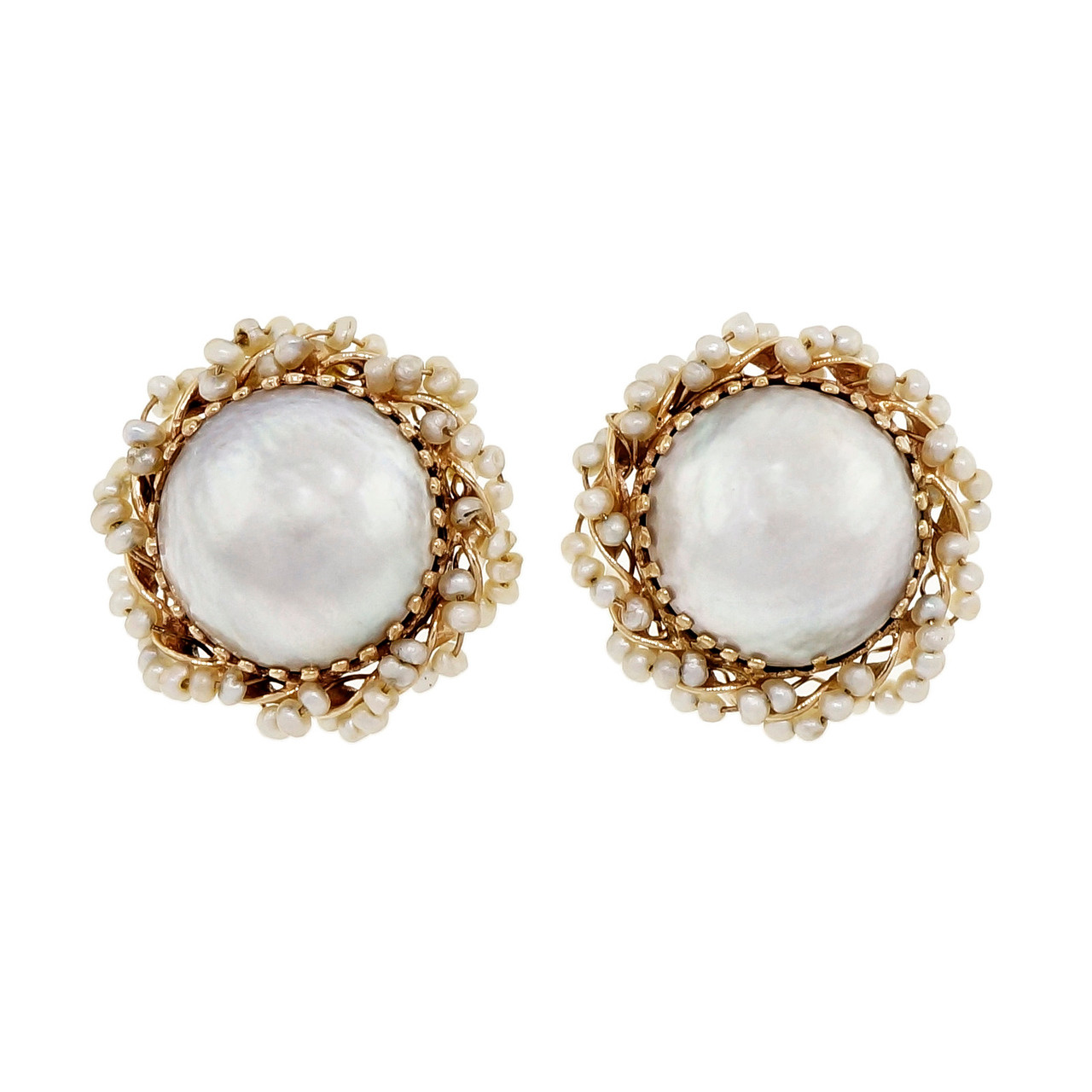 Vintage 1950 – 1960 Mobe Pearl 14k Earrings Twisted Natural Seed Pearls ...