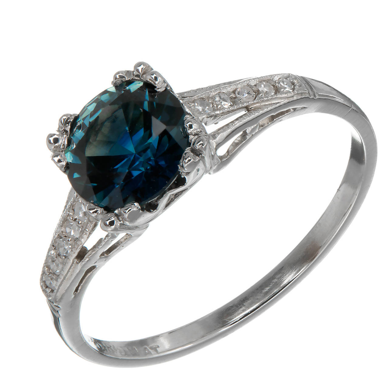 Vintage 1940 Art Deco Natural Rare 1.54ct Blue Sapphire Platinum