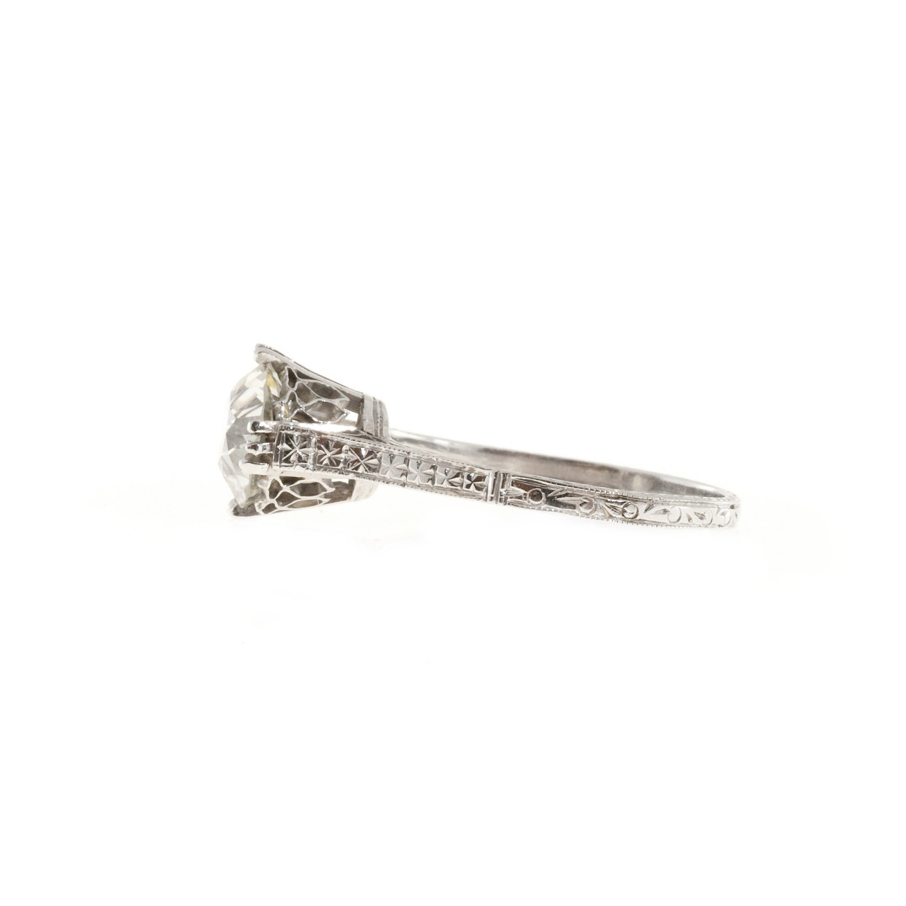 Vintage Filigree Old European Cut 1.85ct Diamond Platinum Ring ...