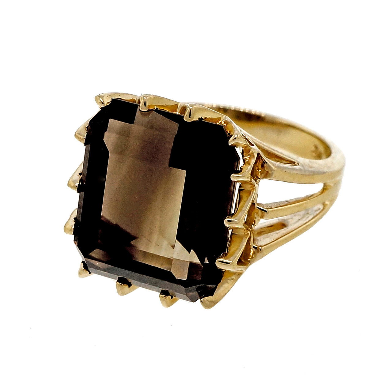 Vintage 1950 Smoky Topaz Ring In 14 Prong 14k Yellow Gold