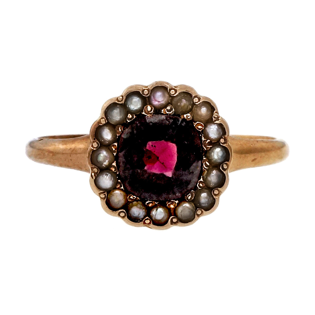 Victorian 14K Rose Gold Fancy Cut Garnet and Seed Pearl Ring – JLJ