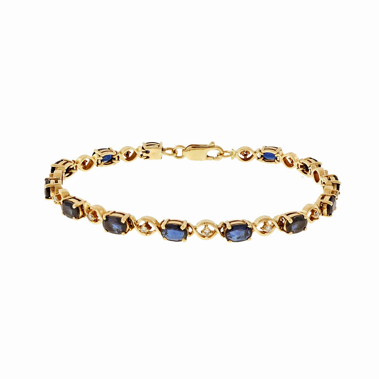 Estate Oval Sapphire Diamond Tennis Bracelet 14k Yellow Gold “XO