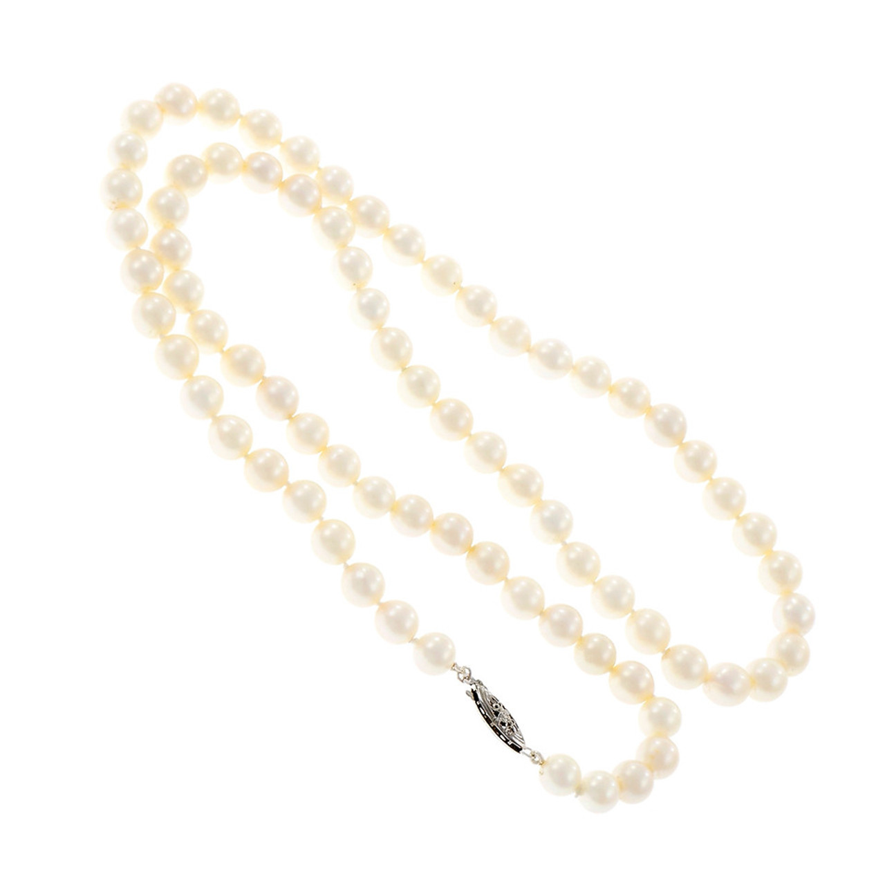 Victorian 1950 Cultured Pearl Necklace Natural Color 14k White