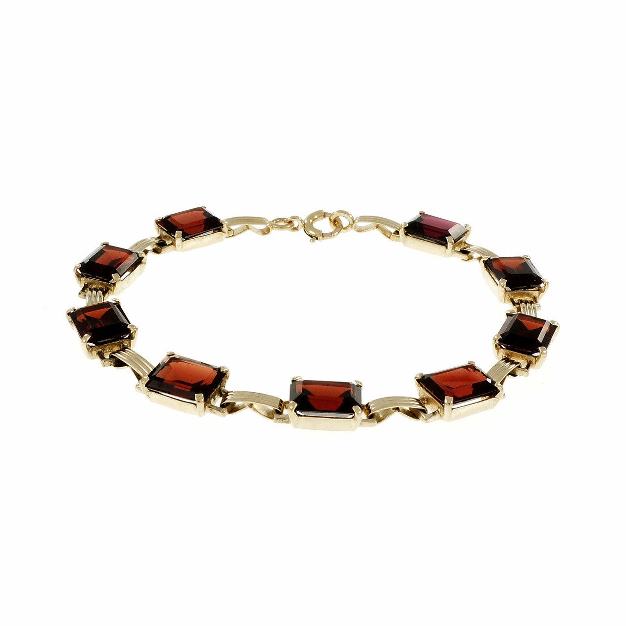 14k Solid Yellow/Rose Gold Garnet Bracelet Vintage - Ruby Lane