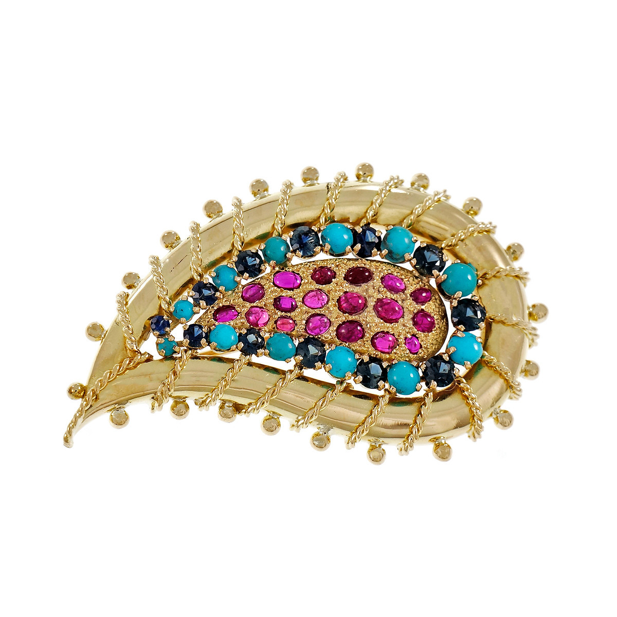 Vintage 1950 Ruby Turquoise Sapphire Pin 18k Yellow Gold  display picture 2