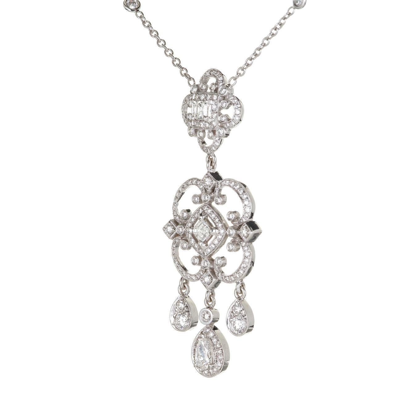 Penny Preville Chandelier Style Diamond Pendant Necklace 18k White Gold ...