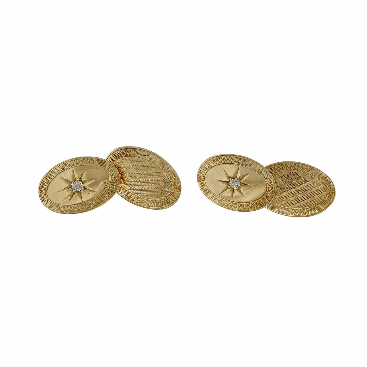 Vintage 1940 Double Sided Diamond Front Cufflinks 14k Yellow Gold