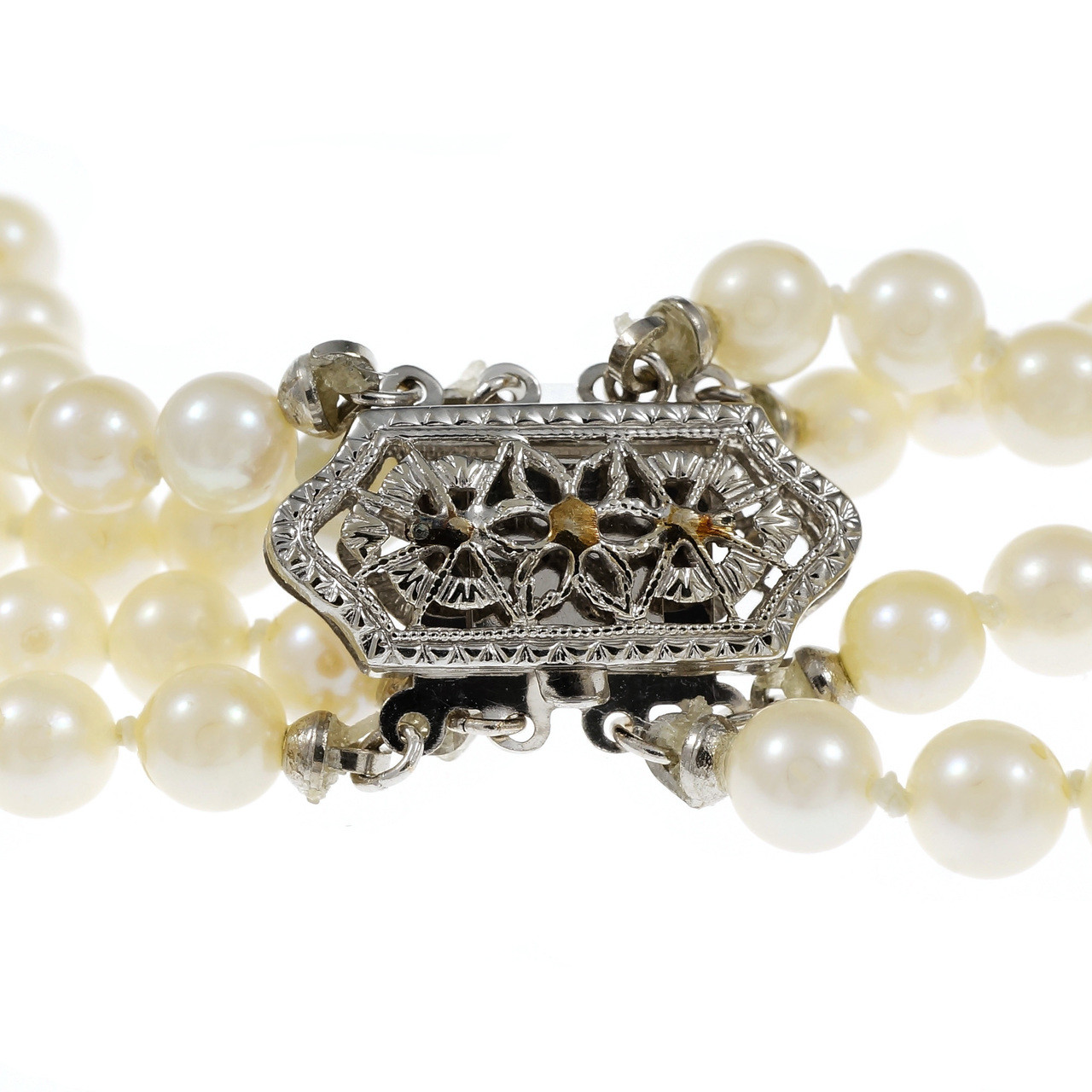 4-Strand Pearl Bracelet with Floral Diamond Clasp