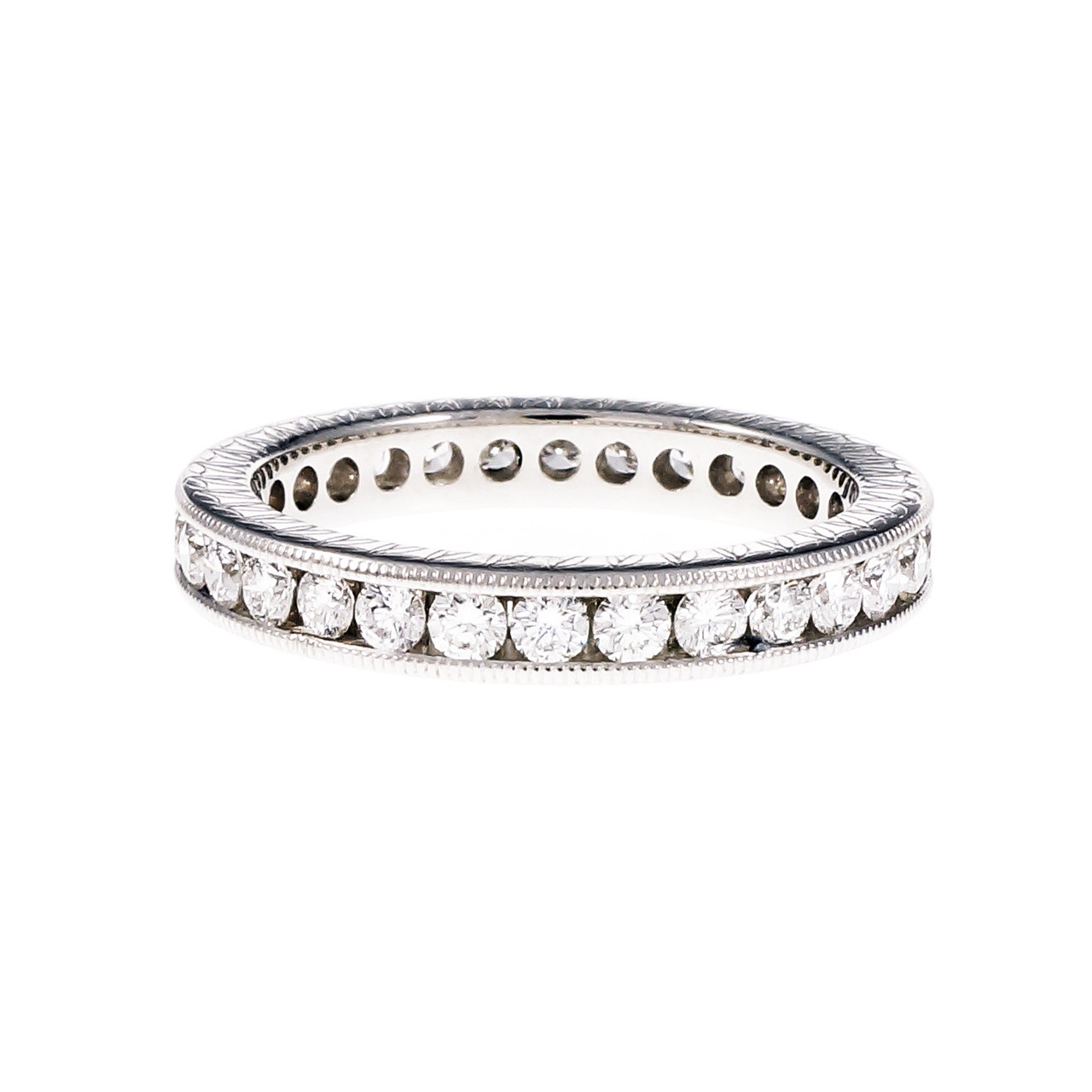Estate Platinum Diamond Band Ring Chanel Set - petersuchyjewelers