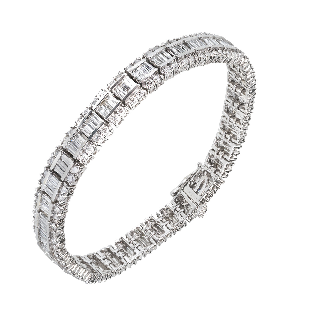 Baguette Flower Bracelet 14K White Gold