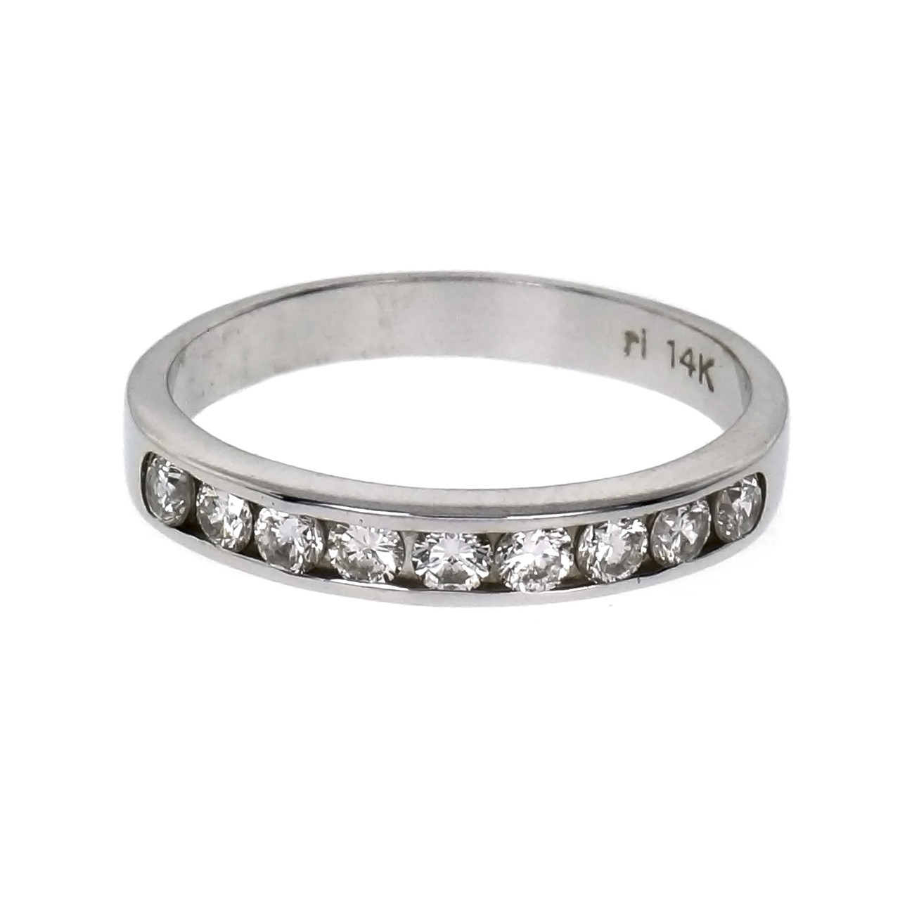 Channel Set Beaded Eternity Ring with Round Diamonds in 18k White Gold