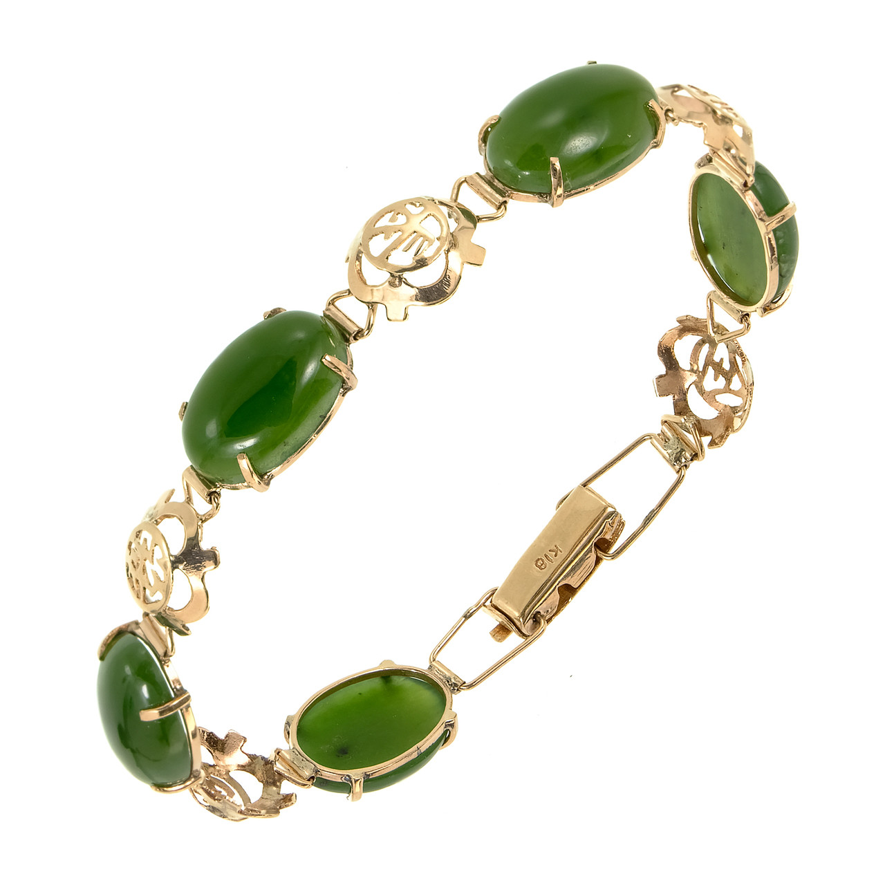 Vintage 1940 Nephrite Jadeite Jade Bracelet 18k Pink Gold