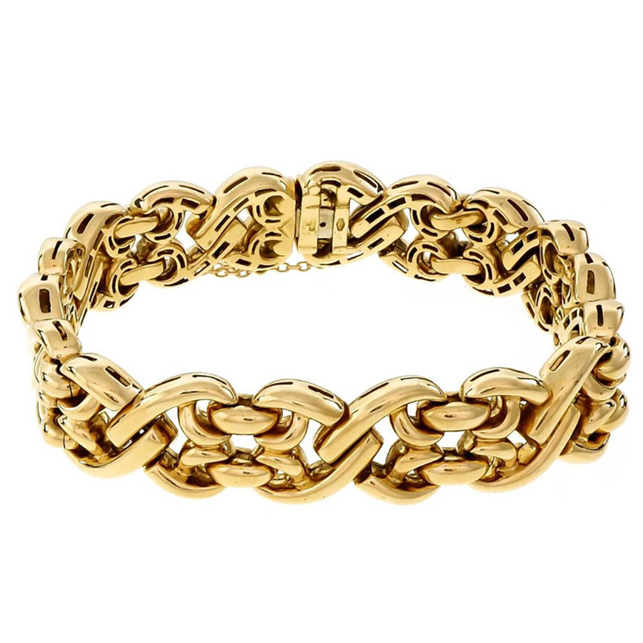 9K UK ITALIAN vintage ビンテージ ブレスbracelet Vintage Heavy Italian Yellow Gold Fancy Link Bracelet