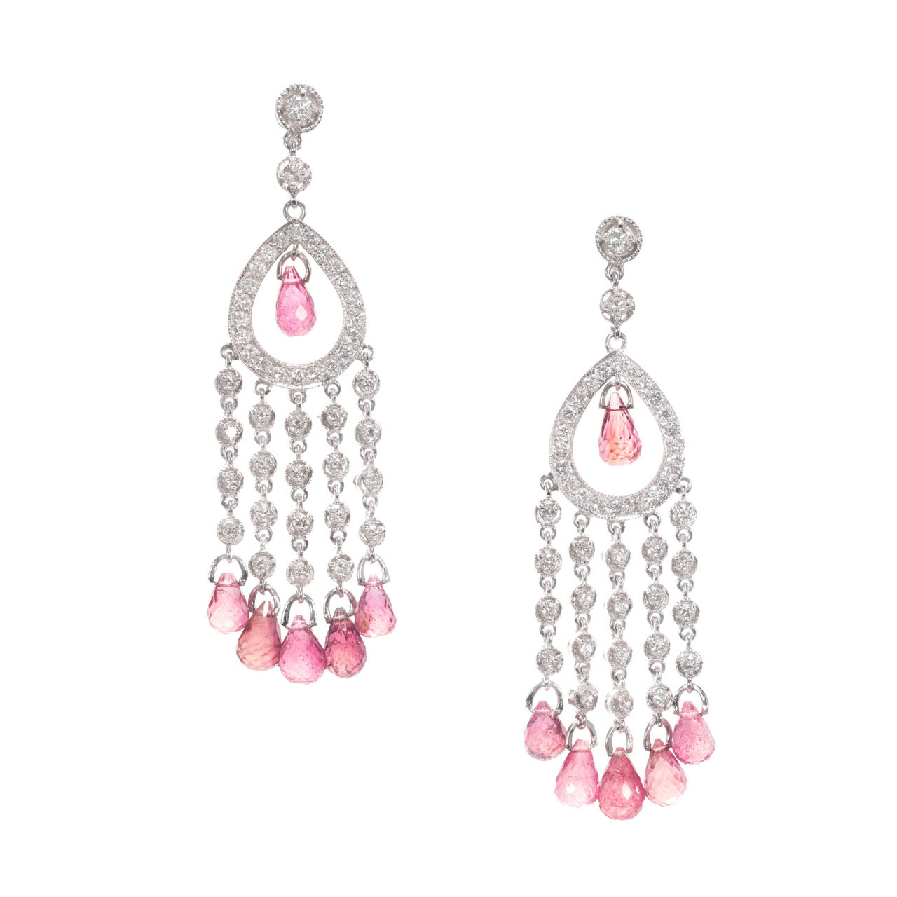 Pink Sapphire and Diamond Dangle Earrings For Sale at 1stDibs