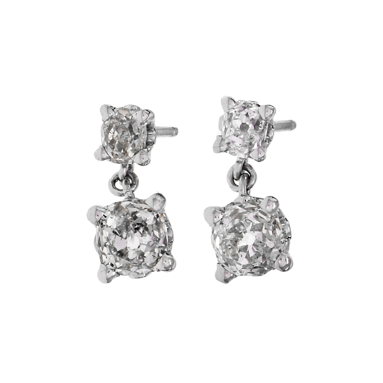 Peter Suchy Antique Cushion Cut Diamond Dangle Earrings Platinum Scroll -  petersuchyjewelers