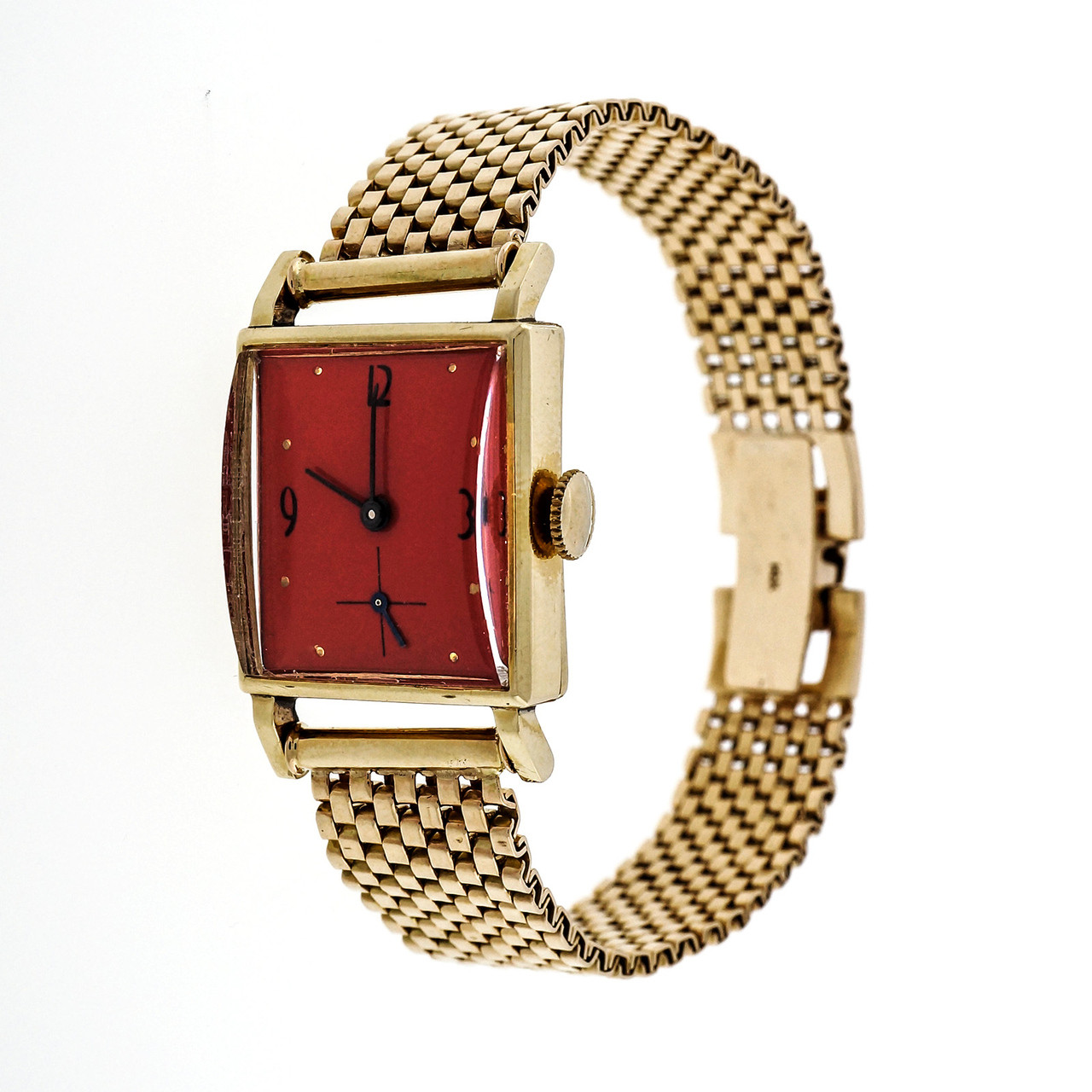 Retro 1940 Rectangular Watch 14k Mesh Band Refinished Orange  display picture 1