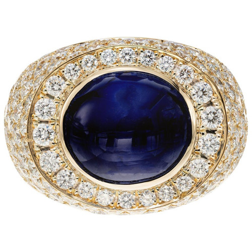 David Webb 14.4 Carat Star Sapphire Diamond 18k Yellow Gold Ring