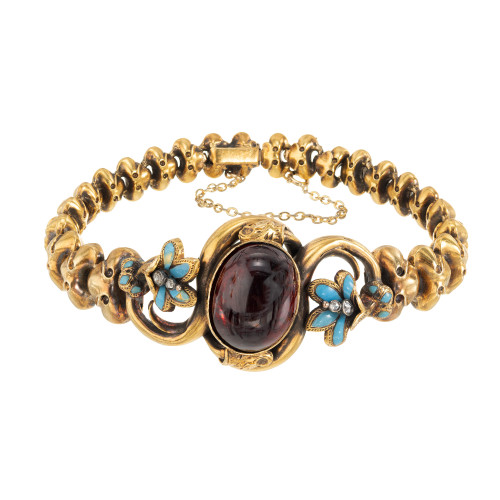 Victorian 8.00 Carat Garnet Diamond Yellow Gold Bracelet