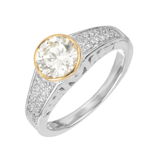 GIA Certified 1.12 Carat Round Diamond 22K Yellow Gold Platinum Engagement Ring