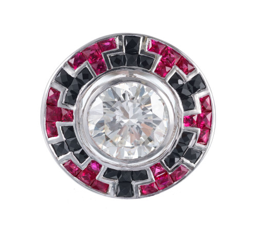 GIA Certified 3.34 Carat Diamond Ruby Onyx White Gold Cocktail Ring