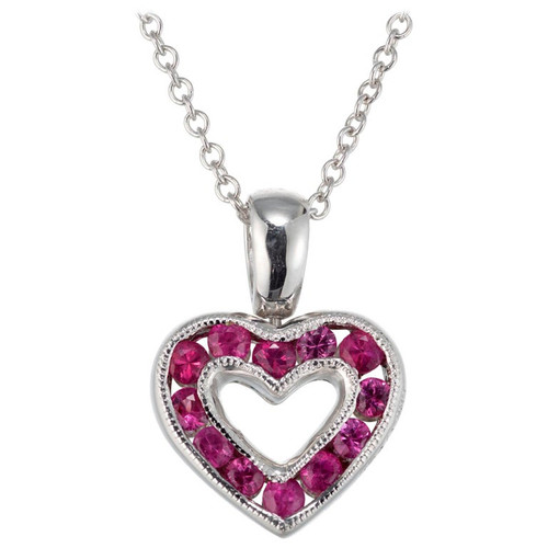 .30 Carat Diamond Pink Sapphire White Gold Heart Pendant Necklace