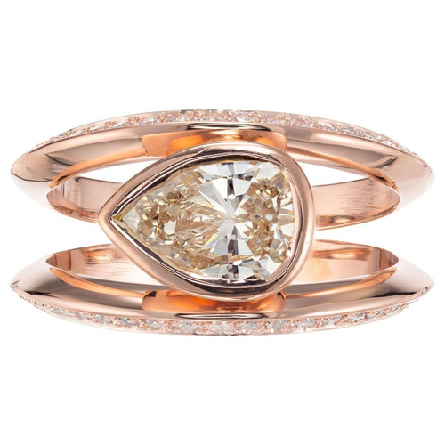 Peter Suchy 1.02 Carat Light Brown Pear Diamond Rose Gold Engagement Ring