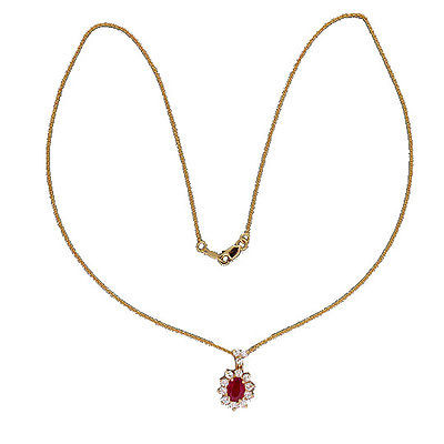 Vintage 1.00ct Gem Oval Ruby Cid 14k Gold .63ct Diamond Pendant 18 In Chain     