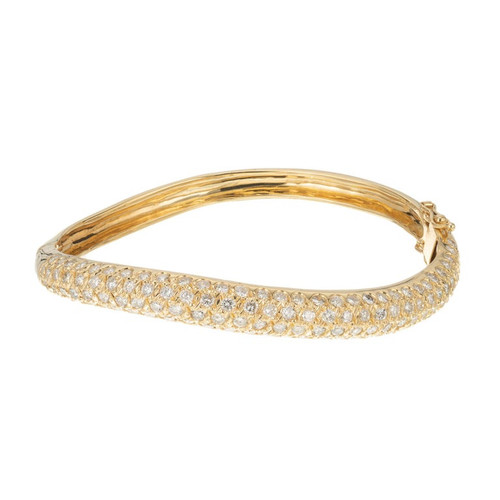 2.00 Carat Diamond Yellow Gold Swirl Bangle Bracelet