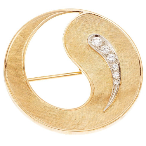 CB Ying Yang .30 Carat Diamond Yellow gold Brooch