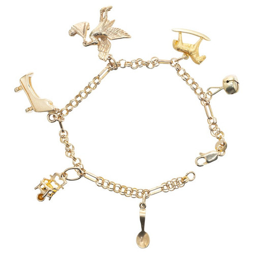Mid-Century Yellow Gold Baby Themed Link Charm Bracelet