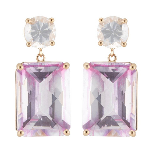 Peter Suchy 17.4 Carat Pink Topaz White Sapphire Yellow Gold Dangle Earrings