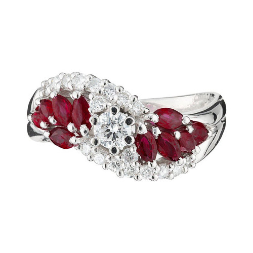 .94 Carat Ruby Diamond Platinum Swirl Cluster Ring