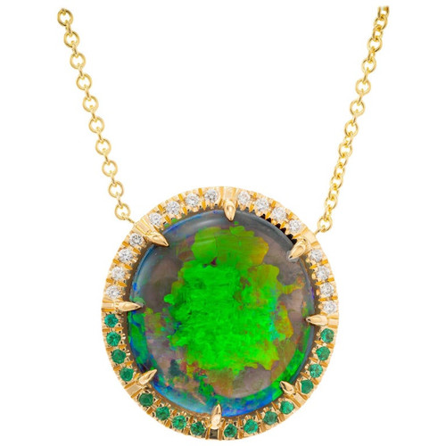 Peter Suchy AGL Certified 13.62 Opal Diamond Yellow Gold Pendant Necklace
