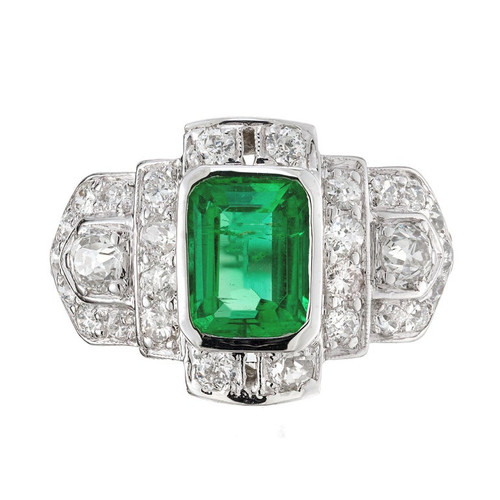 GIA Certified 1.07 Carat Emerald Diamond Platinum Art Deco Ring