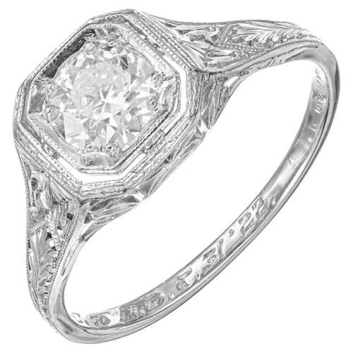 EGL Certified .55 Carat Diamond Edwardian  Platinum Engagement Ring 