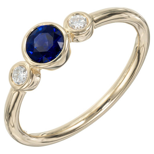 Peter Suchy .49 Carat Blue Sapphire Diamond Yellow Gold Engagement Ring