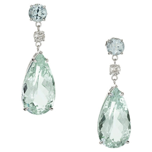 Peter Suchy 20.13 Carat Aquamarine Diamond White Gold Dangle Earrings 